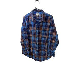 L.L.Bean Blue/Brown Plaid Flannel Shirt Relaxed Fit Button-Down Womens XL